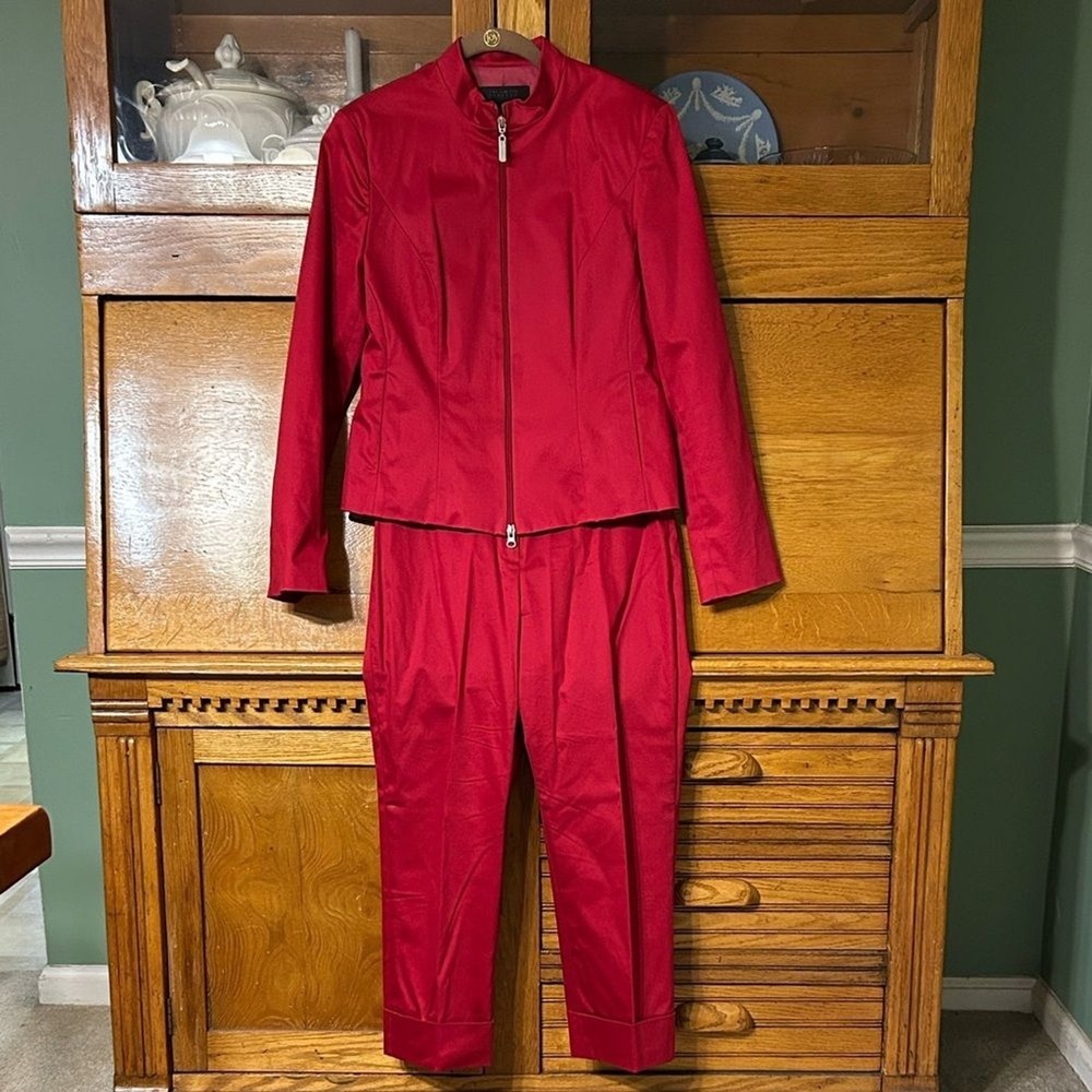 The‎ Limited Stretch Red Pant Suit Mock Neck Zip Jacket Small Pants Size 4 Set